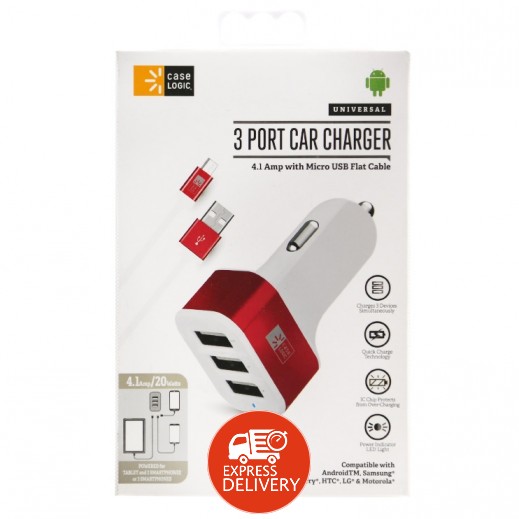 Case logic 3 ports car charger 4.1amp with micro usb cable_cl-mp-v4-003-ac